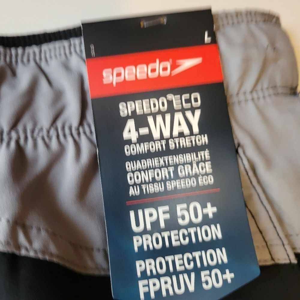 $50 NEW SPEEDO MARINA GRAY BLACK STRETCH FLEX VOLLEY SHORTS w/ liner L large NWT - Picture 2 of 15